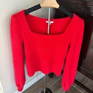 Gianni Bini Bright Red Fuzzy Square-Neck Sweater size Medium